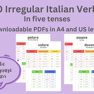Italian Irregular Verbs Conjugation Table | Top 10 Italian Verbs Flashcards | Italian Grammar Poster for Classroom