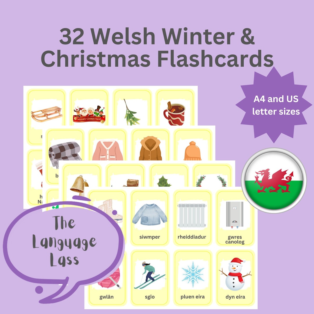 32 Welsh Winter and Christmas Flashcards Welsh Flashcards Etsy UK