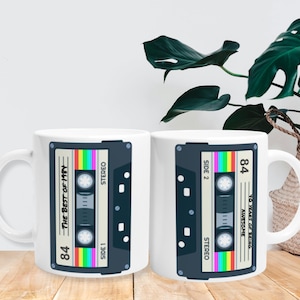 Presente personalizado de fita cassete mista Presente retrô personalizado para aniversário Caneca de música novidade para aniversário Caneca de fita cassete Presente