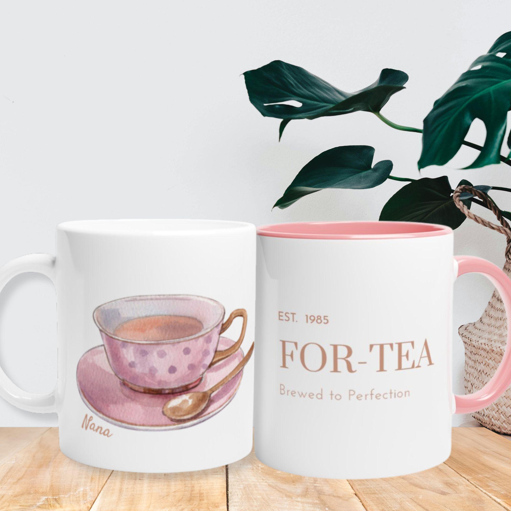 FOR-TEA 40th Birthday Tea Cup Pink 1985 Mug for 40th Birthday Gift For Women FORTIETH Birthday Mug for Her 40 Birthday Tea-Pun Gift for Her