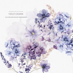 Watercolor Violets - Violet Floral Clipart - Wild Violet Flowers - Violet Flowers -  Watercolor Clipart - Purple Flowers - Wedding Clipart