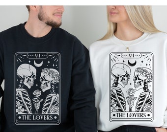The Lovers Tarot Sweatshirt Engagement Gift, Matching Couple Shirt, Honeymoon Shirt, Skeleton Tarot Newlywed Shirt, Valentines Day Gift