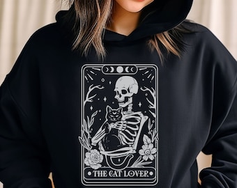 Cat Sweatshirt Hoodie Gift For Cat Lover, Tarot Card Cat Shirt, Cat Pullover, Cat Mom Gifts, Gifts For Black Cat Lovers