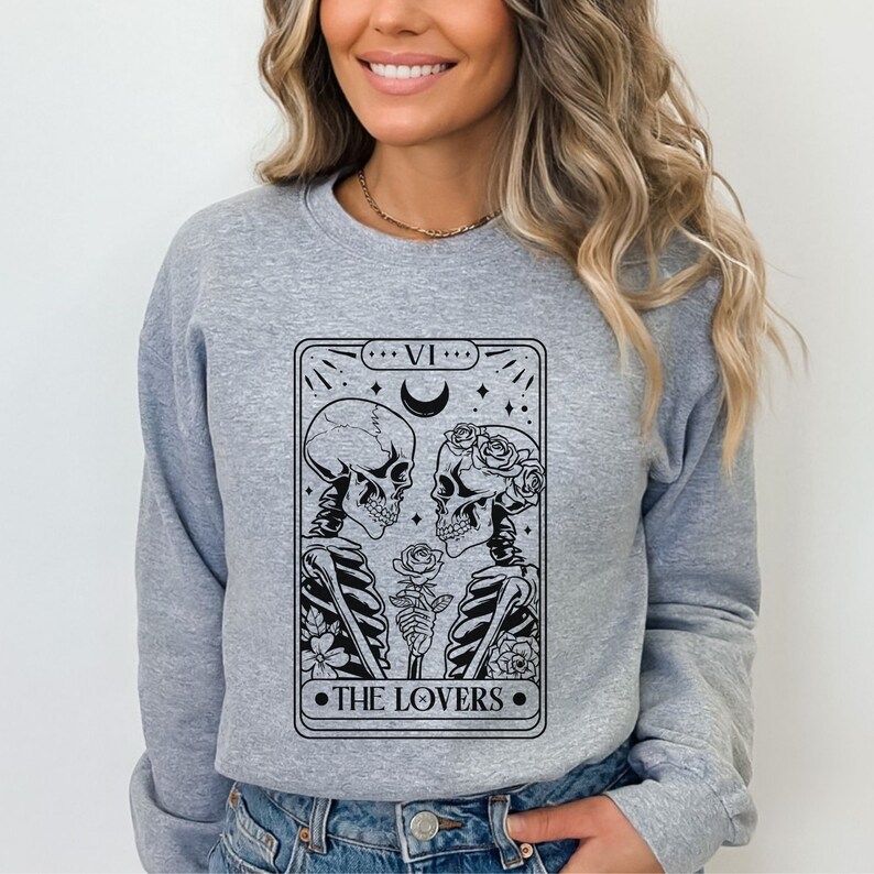 The Lovers Tarot Sweatshirt Engagement Gift, Matching Couple Shirt, Honeymoon Shirt, Tarot Sweatshirt Newlywed Shirt, Couple Skeleton Hoodie, Birthday Gift For Wife, Birthday Gift For Girlfriend, Wedding Gift for Couple, Anniversary Sweatshirt