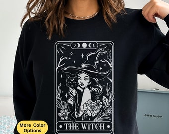 Witch Tarot Sweatshirt Gift For Cat Lovers, Cat Mom Gifts, Cat Lovers Christmas Gift, Halloween Cat Sweatshirt, Moon Phase Witch Crewneck