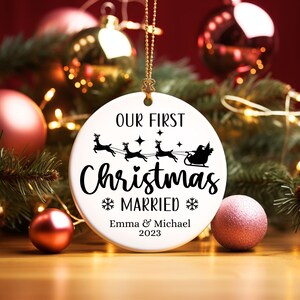 Personalized First Christmas Married Ornament Newly Wed Gifts, Custom Our First Christmas Ornament, Custom Just Married Christmas Ornament