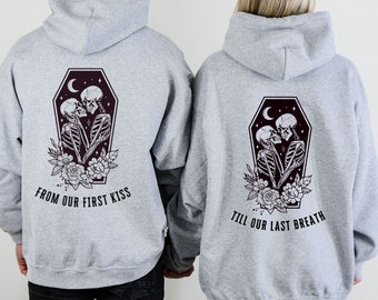 Matching Couple Shirt, Anniversary Gift For Wife, Honeymoon Shirt, Skeleton Newlywed Sweatshirt, Couple Skeleton Hoodie, Valentines Day Gift
