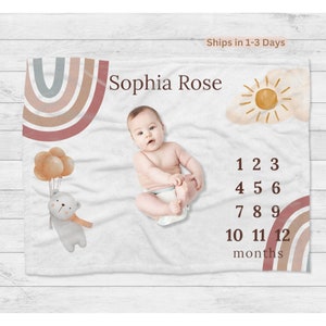 Custom Baby Milestone Blanket, Baby Shower Gift, Baby Keepsake Gift, Monthly Blanket, Granddaughter Gift, Personalized Birth Announcement