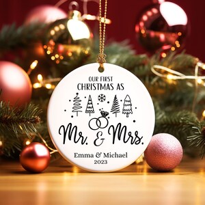 Personalized First Christmas Married Ornament Newly Wed Gifts, Custom Our First Christmas Ornament, Custom Just Married Christmas Ornament