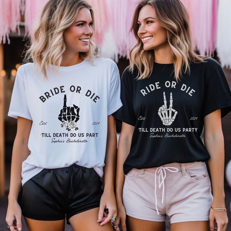 Bride Or Die Till Death Do Us Part Bachelorette Shirt, Ride Or Die Braidesmaid Tshirt, Bride Shirt, Funny Holloween Bride Tee, Goth Bach Tee