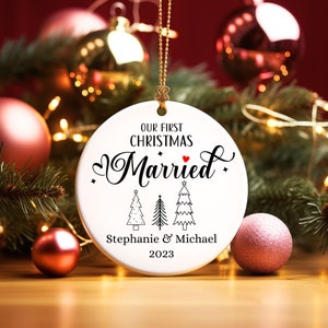 Personalized First Christmas Married Ornament Newly Wed Gifts, Custom Our First Christmas Ornament, Custom Just Married Christmas Ornament