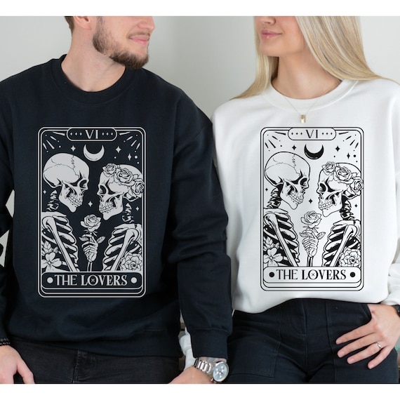 The Lovers Tarot Sweatshirt Engagement Gift, Matching Couple Shirt, Honeymoon Shirt, Skeleton Tarot Newlywed Shirt, Valentines Day Gift