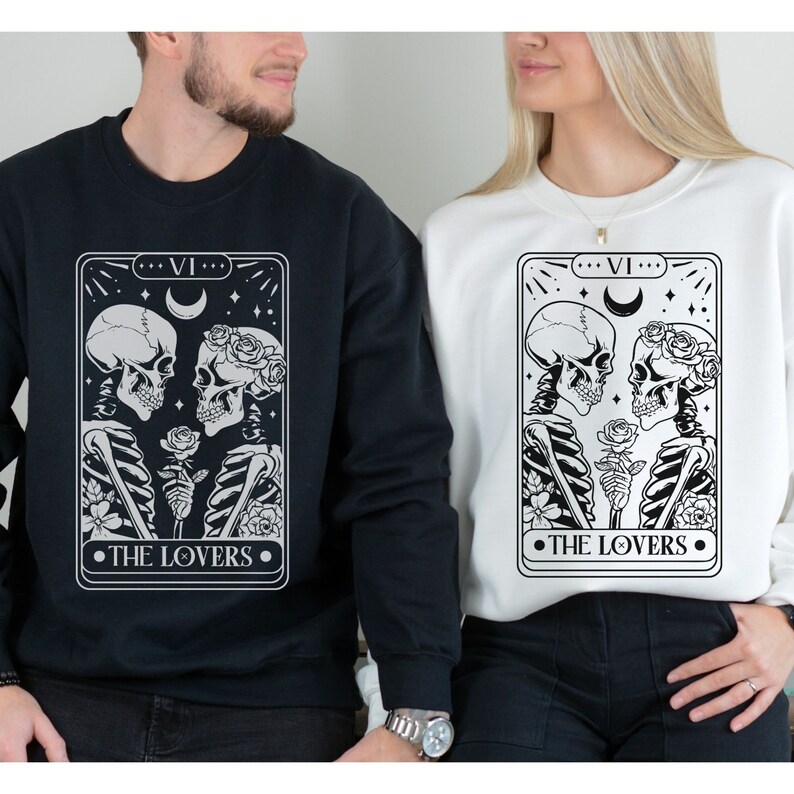 The Lovers Tarot Sweatshirt Engagement Gift, Matching Couple Shirt, Honeymoon Shirt, Tarot Sweatshirt Newlywed Shirt, Couple Skeleton Hoodie, Birthday Gift For Wife, Birthday Gift For Girlfriend, Wedding Gift for Couple, Anniversary Sweatshirt