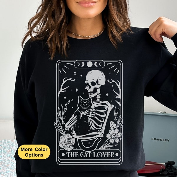 Cat Lover Tarot Sweatshirt, Cat Mom Gifts Sweatshirt, Cat Dad Skeleton Crewneck, Cat Lover Gift, Cat Lovers Gifts, Moon Phase Cat Sweatshirt