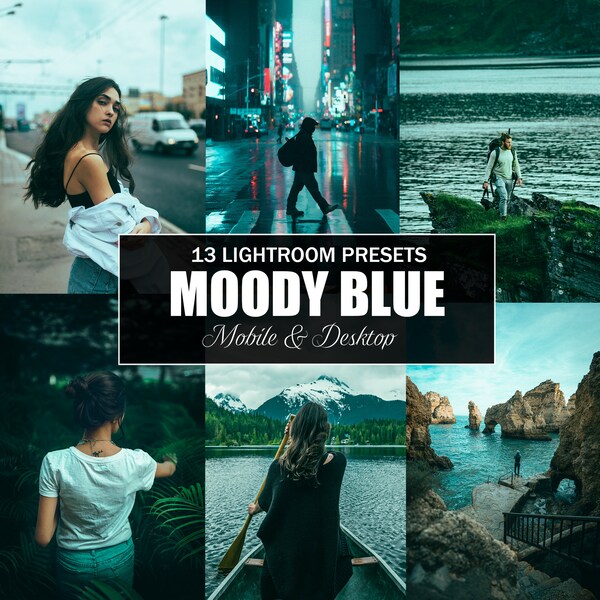 13 Moody Blue Presets for Lightroom Mobile & Desktop,Moody Presets,Cinematic Presets,Aesthetic Presets,Vintage Presets,Outdoor Presets