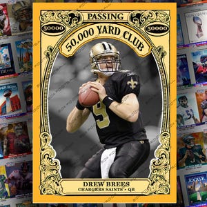 Carte à collectionner personnalisée 50 000 Yard Club Drew Brees - Quarterback Temple de la renommée des Saints Chargers