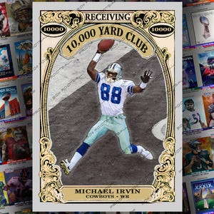 Carte à collectionner personnalisée 10 000 Yard Club Michael Irvin - Grand récepteur Hall of Fame des Dallas Cowboys de Miami