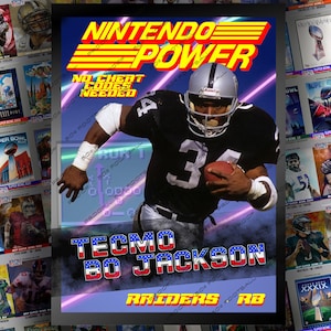 Cartão colecionável personalizado Bo Jackson Raiders Tecmo Super Bowl Nintendo Power!