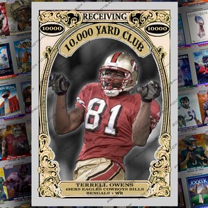 Carte à collectionner personnalisée Terrell Owens 10 000 Yard Club - 49ers Eagles Cowboys Bills Bengals Hall of Fame récepteur large