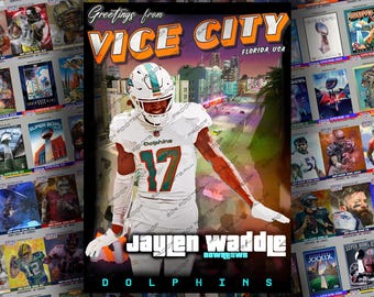 Jaylen Waddle Vice City Downtown Custom Trading Card - Dolphins