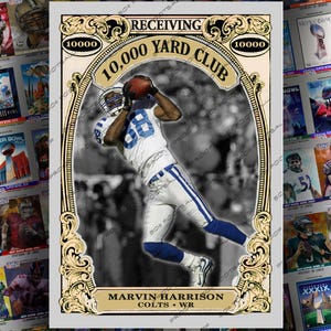 Carte à collectionner personnalisée Marvin Harrison 10 000 Yard Club - Grand récepteur Colts Hall of Fame