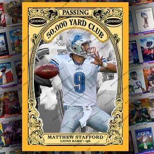 Carte à collectionner personnalisée 50 000 Yard Club Matthew Stafford - Futur quart-arrière du Temple de la renommée des Lions et des Rams des Georgia Bulldogs