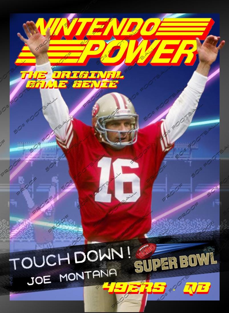 Joe Montana Tecmo Super Bowl Trading Card: 49ers, Chiefs, Notre