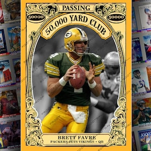 Carte à collectionner personnalisée Brett Favre 50 000 Yard Club - Quarterback Panthéon des Green Bay Packers Vikings Jets