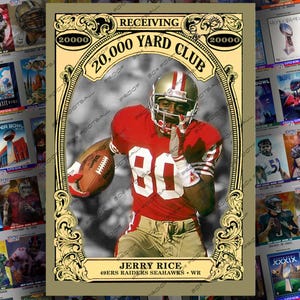 Carte à collectionner personnalisée 20 000 Yard Club Jerry Rice 49ers HOF Wide Receiver Flash 80 GOAT