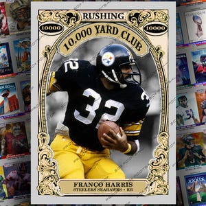 Carte à collectionner personnalisée 10 000 Yard Club Franco Harris - demi offensif des Steelers Seahawks Hall of Fame
