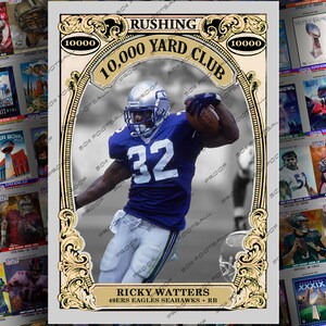 Ricky Watters 10,000 Yard Club Custom Trading Card - UEC "Waters" op voorkant Running Back 49ers Eagles Seahawks 1 van de 5 bestaande