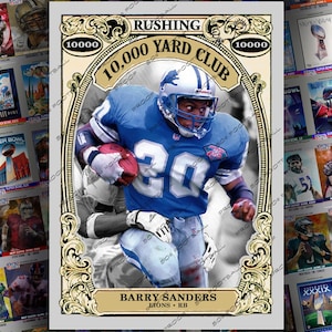 Carte à collectionner personnalisée GOAT Barry Sanders 10 000 Yard Club - Détroit Lions Oklahoma State Hall of Fame