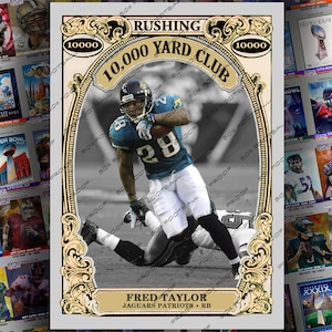 Carte à collectionner personnalisée Fred Taylor 10 000 Yard Club - Porteur du Temple de la renommée des Jaguars Patriots des Gators de la Floride