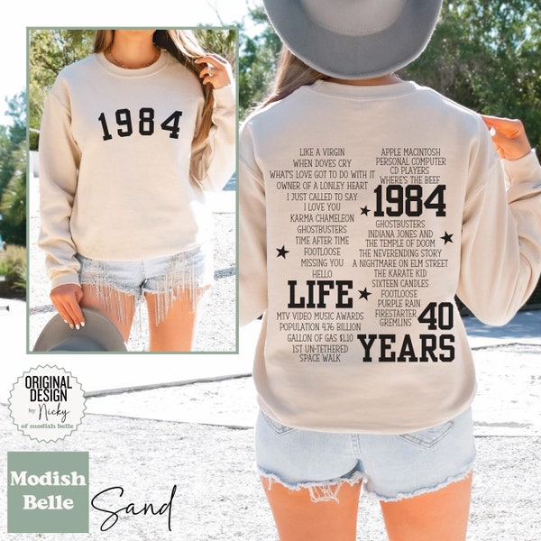 1984 sweatshirt, 40th birthday gift for her unique, year sweatshirt, date sweatshirt, 1984 birth year sweatshirt anniversary date sweatshirt