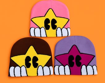 Y2K Star Graphic Knit Beanie - Aesthetic Streetwear - Skull Cap - Pop Art - Retro Style - Cute Kawaii- Japanese Style - Vintage Fashion