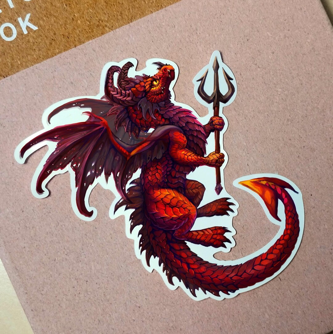 Cute Little Red Demon Demonic Evil Fork Dragon Vinyl Art Sticker - Etsy