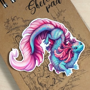 Pink blue cute axolotl inspired dragon plastic art sticker