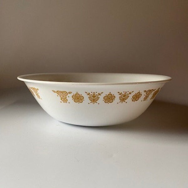 Vintage 1970s Corning Corelle GOLD BUTTERFLY golden butterfly serving bowl Made in USA