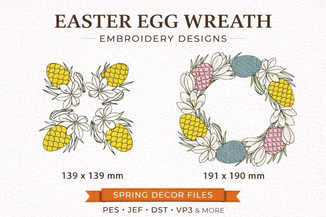 Easter Wreath Embroidery Design | Spring Egg Floral Hoop Pattern ...