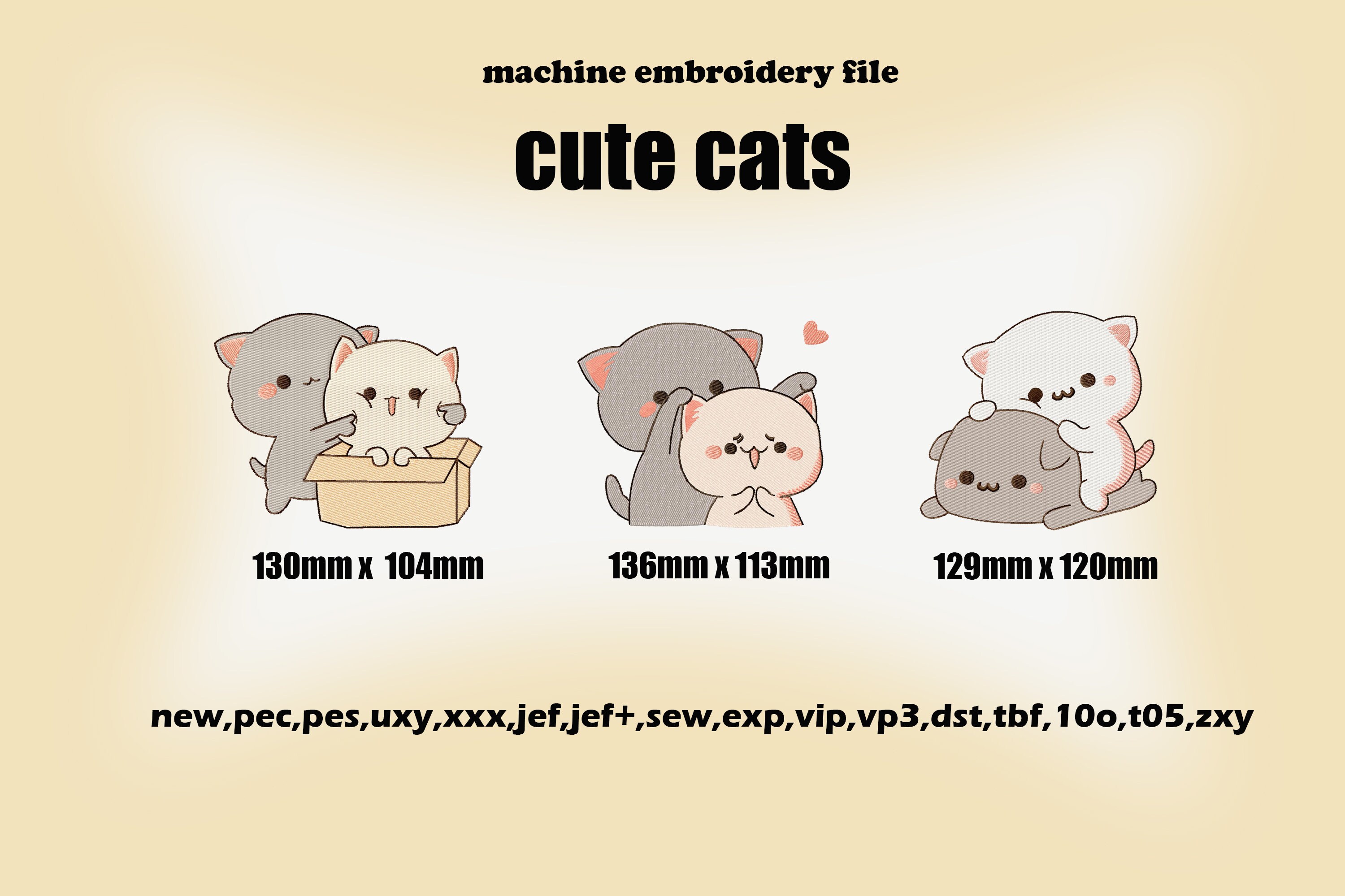 Lovely Cats Machine Embroidery File for Textile Design