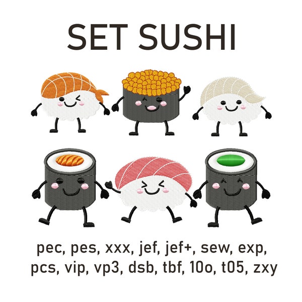 sushi rolls smiles embroidery design