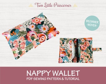 Nappy Wallet PDF Sewing Pattern Tutorial, Diaper Clutch, Document Wallet, Beginner, Woven