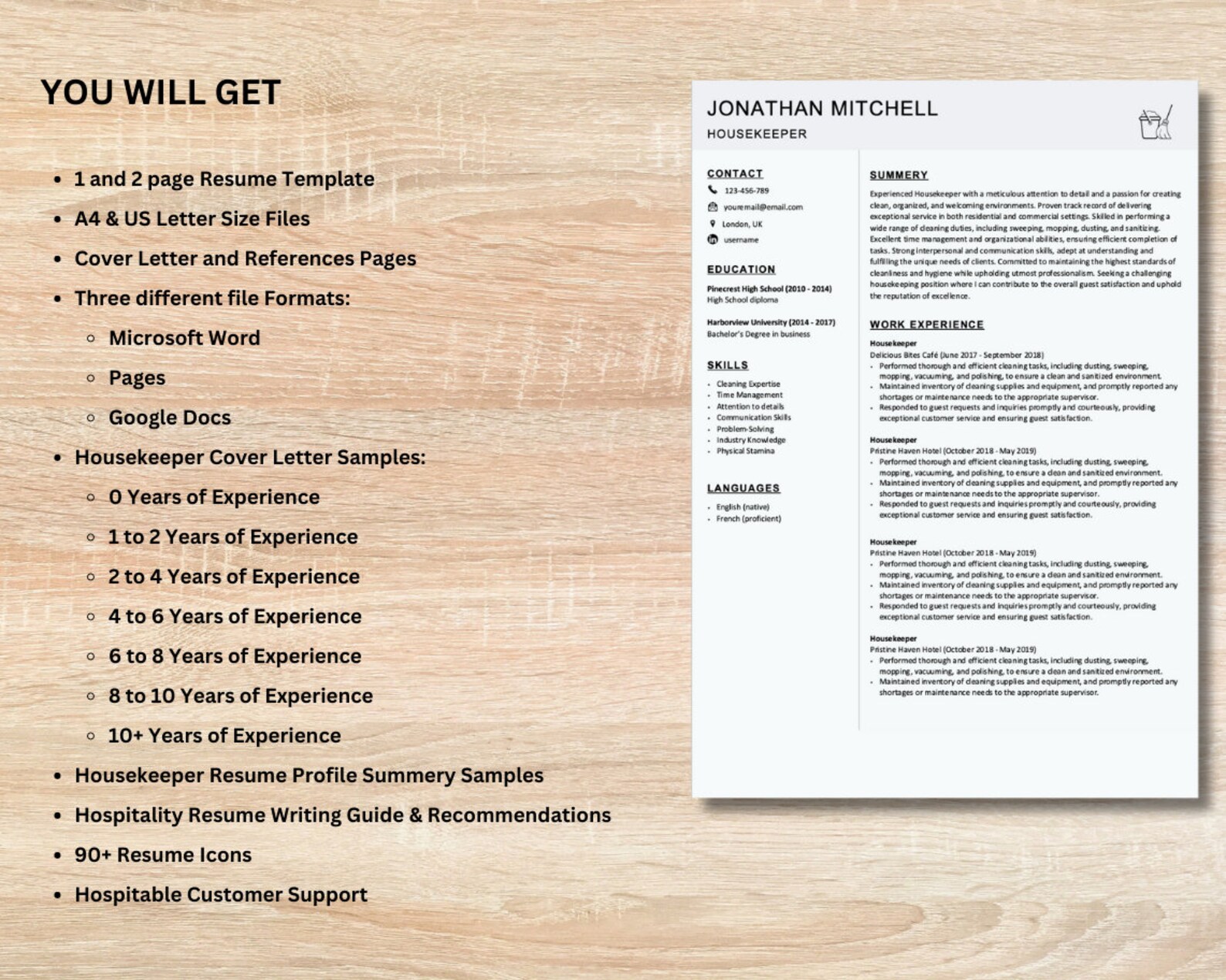 Housekeeper Resume Template, Housekeeper CV Template, Word, Google Docs