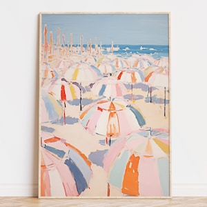 Colorful Umbrella Print, Pastel Ocean Art, Beachy House Decor (Digital Download)