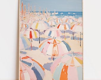 Colorful Umbrella Print, Pastel Ocean Art, Beachy House Decor (Digital Download)