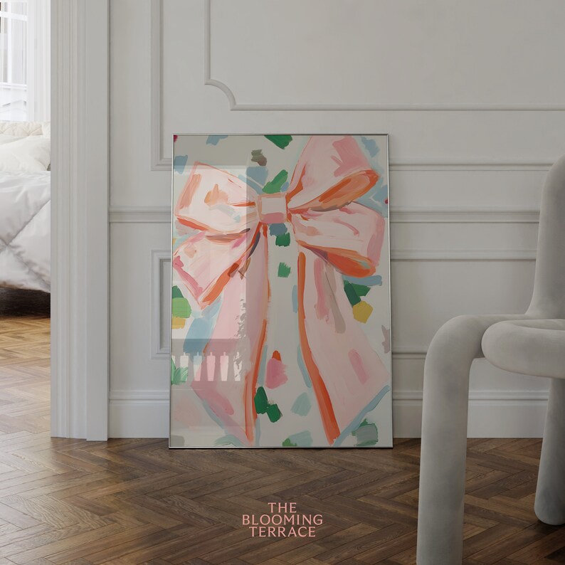 Pink Bow Art Print, Preppy Ribbon Room Decor, Coquette Room Decor ...
