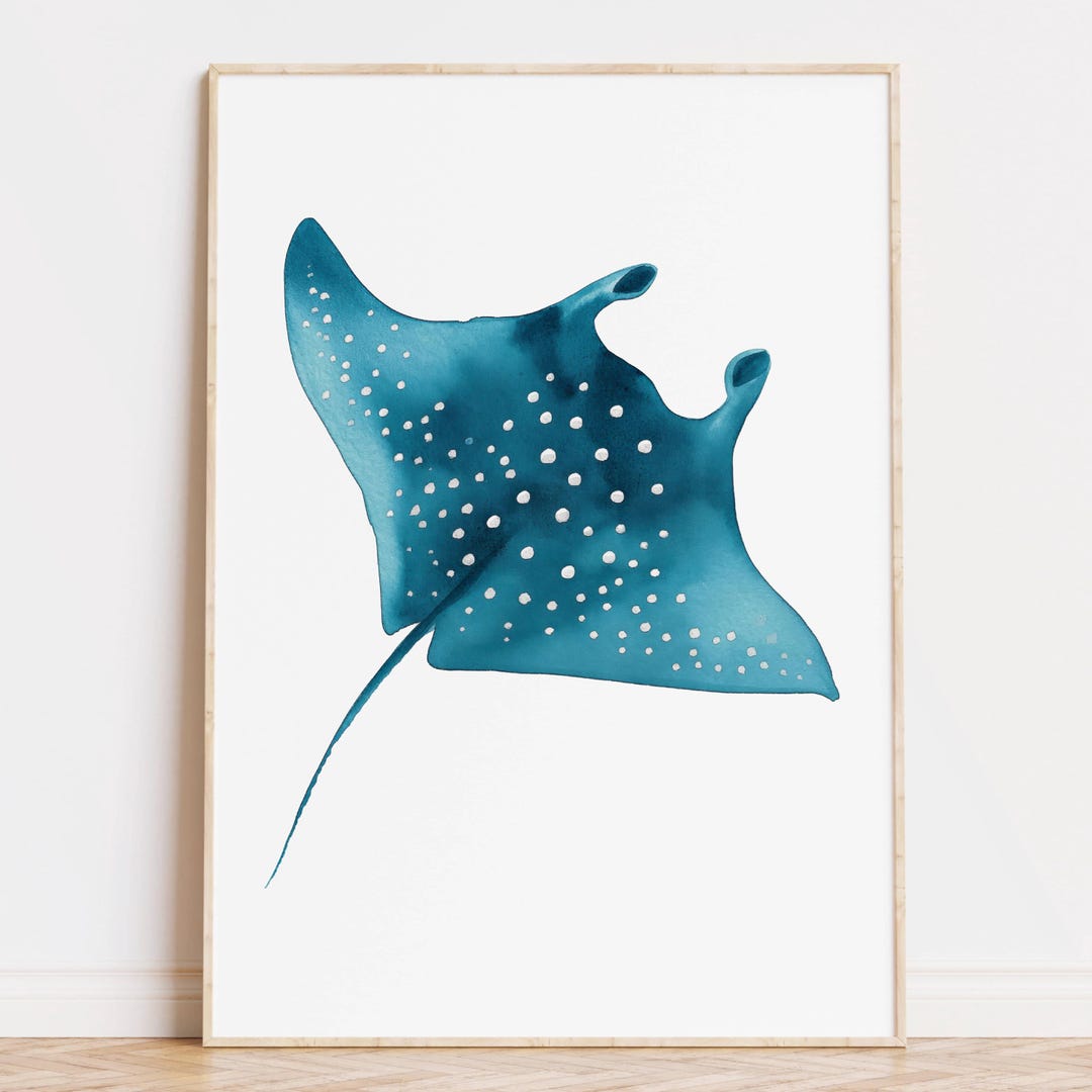 Watercolor Manta Ray Print, Ocean Wall Art, Beach House Decor (digital ...