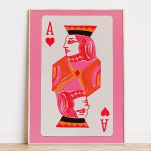 Ace of hearts playing card with queen print, Digital Download, Preppy Room Decor, Ace Of Hearts Girly Aesthetic, Dorm Wall Art Printable