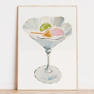 Wydruk artystyczny Martini, stylowy wystrój wózka barowego, pobieranie cyfrowe, sztuka ścienna do drinków, pobieranie cyfrowe, wydruk artystyczny do kuchni, eklektyczny obraz