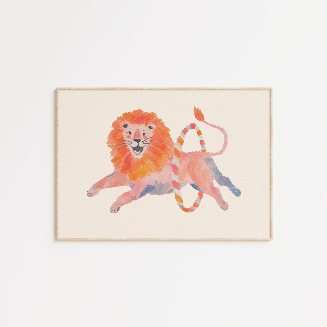 Circus Lion Nursery Wall Art, Watercolor Safari Animal Print for Kids ...